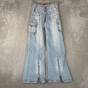 Blue Collection Cargo Jeans Womens 27 Blue Y2K Low Rise Zipper Flare Streetwear